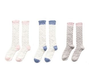 3 Pairs Womens Mixed Colors Knee High Soft Fuzzy Sock for Indoor Outdoor Warm