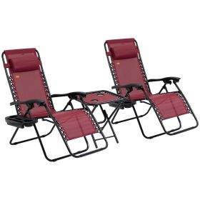 Outsunny 3-Piece Zero Gravity Set, Recliner Chairs with Side Table, Grey, Poolside & Camping