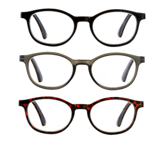 Equate TS-1011 +2.50 Unisex Rectangular Reading Glasses â€“ 3-Pack with Lightweight Frames in Assorted Colors