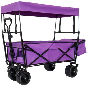 480Lbs Collapsible Wagon with Canopy,Wagon Stroller with 7" All-Terrain Wheels, Lightweight Foldable Wagon, Large Capacity for Camping, Shopping