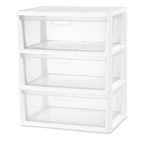3 Drawer Tower, Versatile Storage with Clear Drawers Become Removable Bins, Easy to Assemble, White