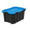 24 Gallon Water Resistant Latching Heavy Duty Plastic Storage Bin, Black Base/Blue Lid