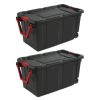 40 Gallon Wheeled Plastic Storage Container with Handle, Black, Pack of 2, Industrial
