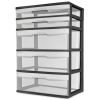 5 Drawer Wide Tower, with both Shallow and Deep Clear Plastic Drawers, Black