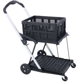 Collapsible Utility Cart Multi Use Functional Collapsible Shopping Carts 2-Tier Collapsible Shopping Cart Folding Cart with Baskets Carrito para Super