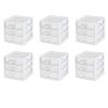 3 Drawer Clear Plastic Countertop Drawer, White, Pack of 6