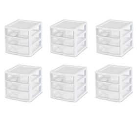 3 Drawer Clear Plastic Countertop Drawer, White, Pack of 6