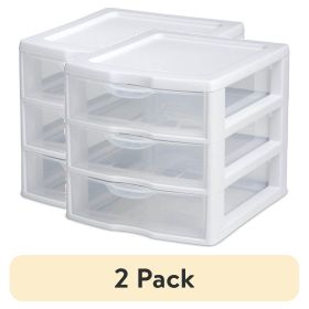 (2 pack) Small 3 Drawer Unit, Clear Plastic Countertop or Desktop Drawers, White