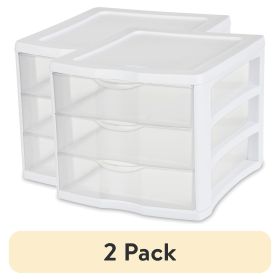 (2 pack) 3 Drawer Unit, Clear Plastic Countertop or Desktop Drawers, White