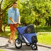 PawHut 3 Wheels Dog Stroller w/ One-Hand Fold, Rubber Wheels, Storage Bag, Soft Cushion, for Small & Medium Dogs, Blue