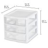 3 Drawer Clear Plastic Countertop Drawer, White, Pack of 6