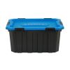 24 Gallon Water Resistant Latching Heavy Duty Plastic Storage Bin, Black Base/Blue Lid