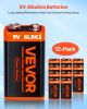 9V Alkaline Batteries 12-Pack 9 Volt Battery for Smoke Detector Long Lasting