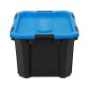 24 Gallon Water Resistant Latching Heavy Duty Plastic Storage Bin, Black Base/Blue Lid