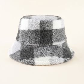 Lamb velvet fisherman hat plaid autumn and winter adult basin hat travel warm plush hat female trendy new (Color: Gray)