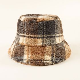 Lamb velvet fisherman hat plaid autumn and winter adult basin hat travel warm plush hat female trendy new (Color: khaki brown)