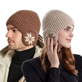 Stay Warm & Protected This Winter: Unisex Snow Flake Earmuff & Knitted Beanie Hat Set (Color: Dark gray)