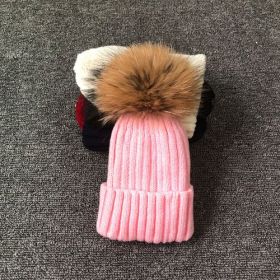 Winter Brand Female Fur Pom Poms hat Winter Hat For Women Girl 's Hat Knitted Beanies Cap Hat Thick Women Skullies Beanies (Color: pink with fur, size: kid size)