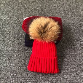 Winter Brand Female Fur Pom Poms hat Winter Hat For Women Girl 's Hat Knitted Beanies Cap Hat Thick Women Skullies Beanies (Color: red with fur, size: adult size)