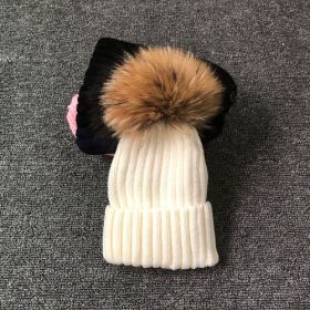 Winter Brand Female Fur Pom Poms hat Winter Hat For Women Girl 's Hat Knitted Beanies Cap Hat Thick Women Skullies Beanies (Color: white with fur, size: kid size)