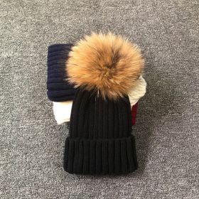 Winter Brand Female Fur Pom Poms hat Winter Hat For Women Girl 's Hat Knitted Beanies Cap Hat Thick Women Skullies Beanies (Color: black with fur, size: kid size)