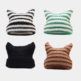 New Japanese Streetwear Harajuku Beanie Little Devil Striped Knitted Hat Women Autumn Winter Cute Cat Ears Cap (Color: 4 Hats, size: head 56-59cm)