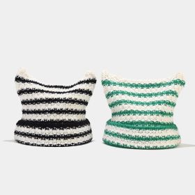 New Japanese Streetwear Harajuku Beanie Little Devil Striped Knitted Hat Women Autumn Winter Cute Cat Ears Cap (Color: 2 Hats style2, size: head 56-59cm)