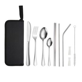 Portable Picnic Knife and Fork Tool With Storage Bag for Outdoor (Type: Style A, Color: Silver)