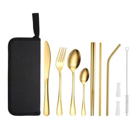 Portable Picnic Knife and Fork Tool With Storage Bag for Outdoor (Type: Style A, Color: Gold)