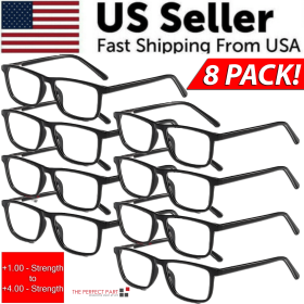 Reading Glasses Mens Womens Unisex Readers Eyeglasses 8 Pack Glasses New Square (Strength: =+3.25 Strength)