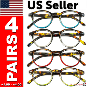 4 Pairs Mens Women Spring Hinge Round Horn Power Oval Reading Reader Glasses 1-4 (Strength: +1.75 Strength)