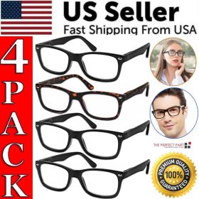 Mens Womens Reading Glasses 4 Pairs Unisex Classic Retro Spring Hinge Readers (Strength: +1.75 Strength)