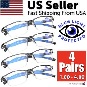 4 Pairs Anti-Blue Light Reading Glasses HD Lenses Spring Hinge Readers Unisex (Strength: +1.25 Strength)