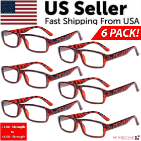 Reading Glasses Mens Womens Readers 6 PACK Square Frame Unisex Style Specs NEW! (Strength: +3.25 Strength)