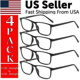 Reading Glasses Mens Womens Unisex Readers Eyeglasses 4 Pack Glasses New Square (Strength: =+1.50 Strength)