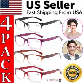 Reading Glasses Mens Womens Unisex Readers 4 PACK Square Frame New Style Quality (Strength: +3.00 Strength)