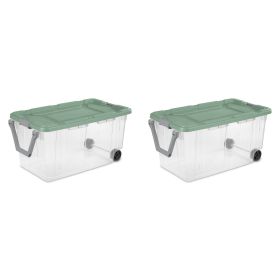 Extra Large Storage Bin, 40 Gallon Wheeled Plastic Storage Container with Handle,Pack of 2 (Color: Clear / Green)