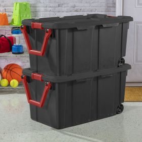 Extra Large Storage Bin, 40 Gallon Wheeled Plastic Storage Container with Handle,Pack of 2 (Color: Black)