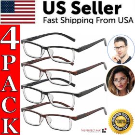 4 Pack Reading Glasses Readers Men Women Square Frame Spring Hinge Unisex Pairs (Strength: +1.25 Strength)