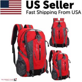 40L Men Women Travel Backpack Rucksack Camping Laptop Hiking School (Color: Red)
