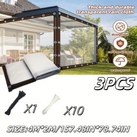 Patio transparent tarp, three sizes, with nylon rope and multiple cable ties, reinforced version, thick durable anti-friction, suitable for farmhouse (size: 157.48IN*78.74IN-3PCS)