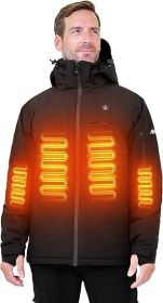 Heated Jacket, Ski Jacket Coat, With 12V/16000mAh Battery Pack, 5 Areas Heating Thicken Men Winter Coat (Color: Black, size: XL)